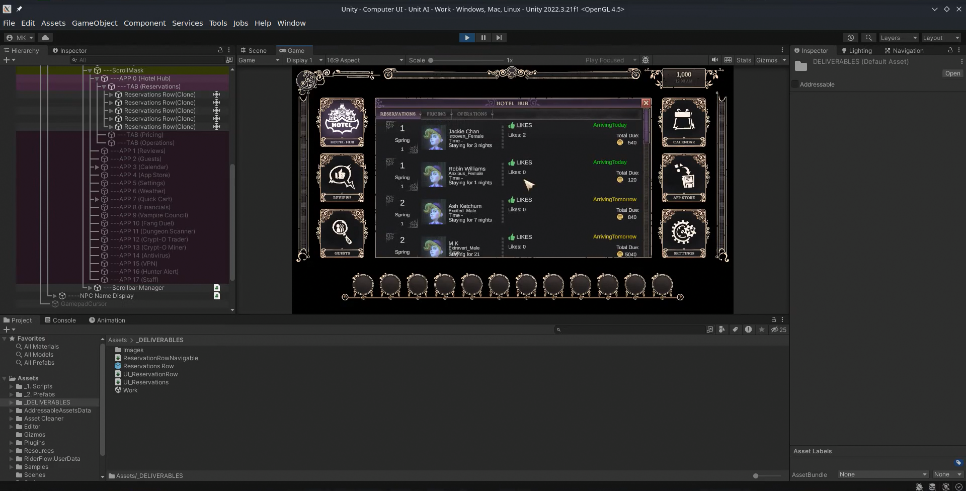 Horror hotel UI screenshot